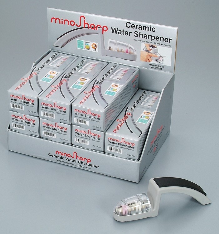 MinoSharp Ceramiczna Ostrzałka Wodna Do Noży Global 220, Szaro-Czarna