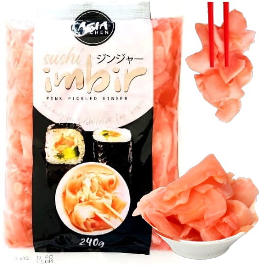Imbir Marynowany Do Sushi Różowy Oczyszcza Kubki Smakowe 240g ASIA KITCHEN
