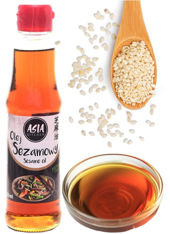 Chiński Zdrowy Olej Sezamowy z Prażonych Ziaren Sezamu 150ml ASIA KITCHEN