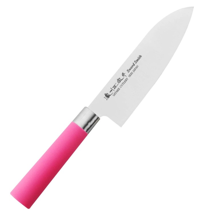 Satake Macaron Pink Japoński Ostry Nóż Kuchenny Santoku Do Warzyw 17cm