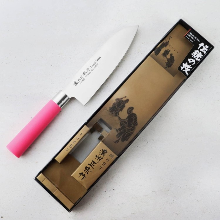 Satake Macaron Pink Japoński Ostry Nóż Kuchenny Santoku Do Warzyw 17cm