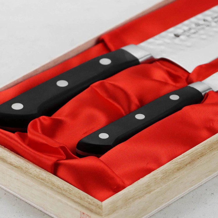 Satake Noushu Japoński Zestaw 2 Noży Nóż Uniwersalny 13cm i Szefa Kuchni 20cm w Drewnianym Etui