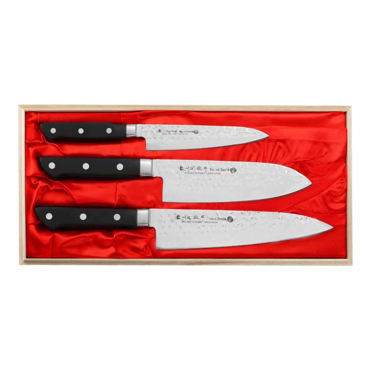 Satake Noushu Japoński Zestaw 3 Noży Na Prezent Drewniane Pudełko HG8792W