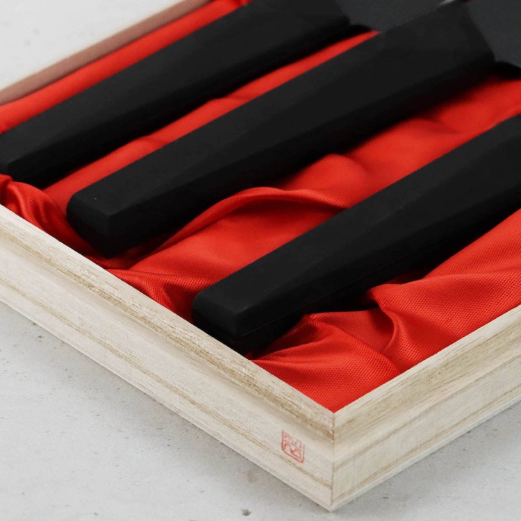 Satake Black Japoński Zestaw 3 Noży w Drewnianym Pudełku Na Prezent HG8682W