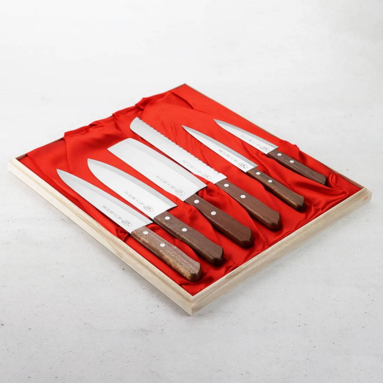 Satake Tomoko 420J2 Japoński Zestaw 6 Noży Na Prezent w Drewnianym Pudełku