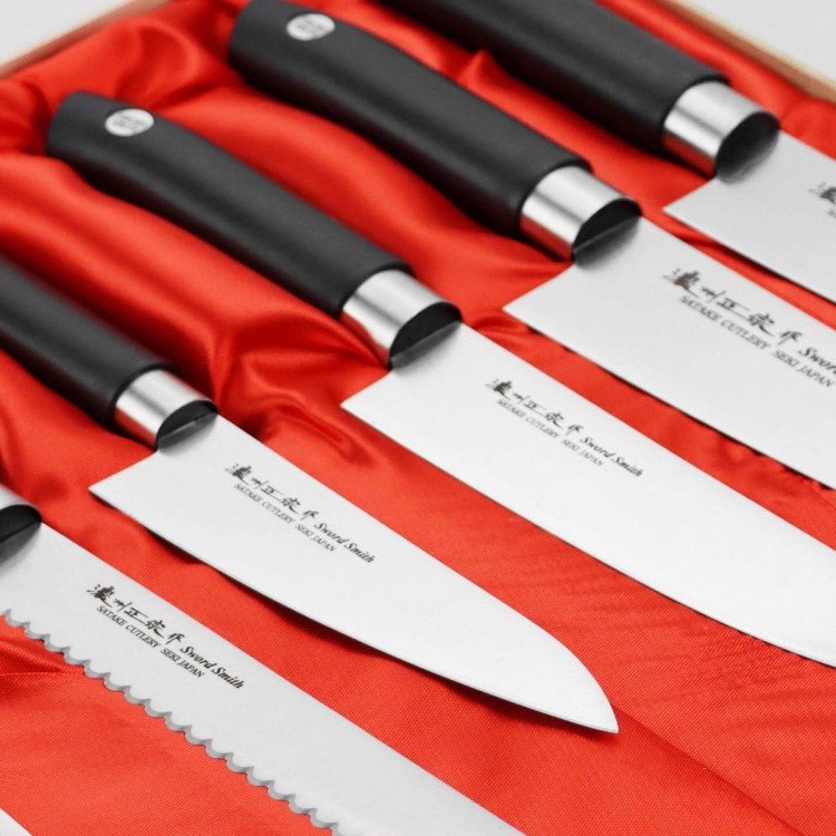 Satake Sword Smith Japoński Zestaw 6 Noży Na Prezent w Drewnianym Pudełku