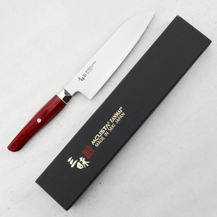 Mcusta Zanmai Red Revolution SPG2 Japoński Nóż Santoku Do Warzyw 61HRC 18cm