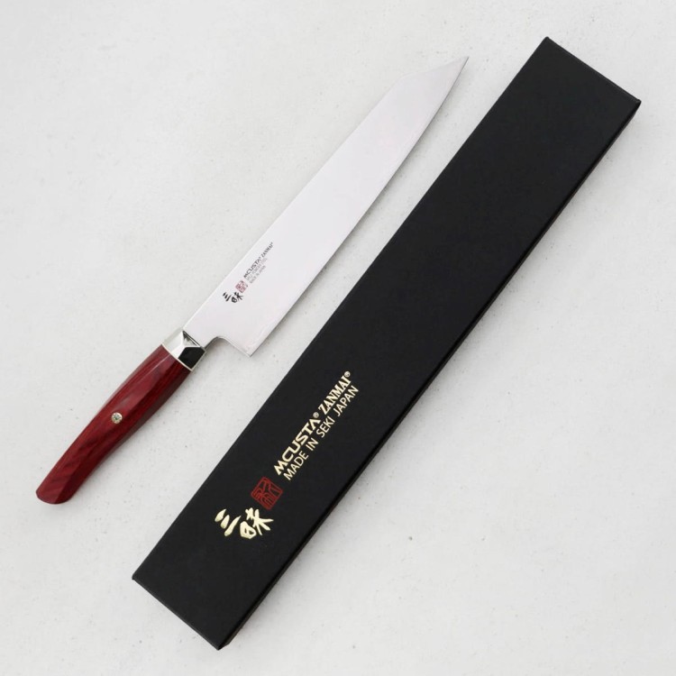 Mcusta Zanmai Red Revolution SPG2 Japoński Nóż Kucheny Kiritsuke Gyuto 23cm