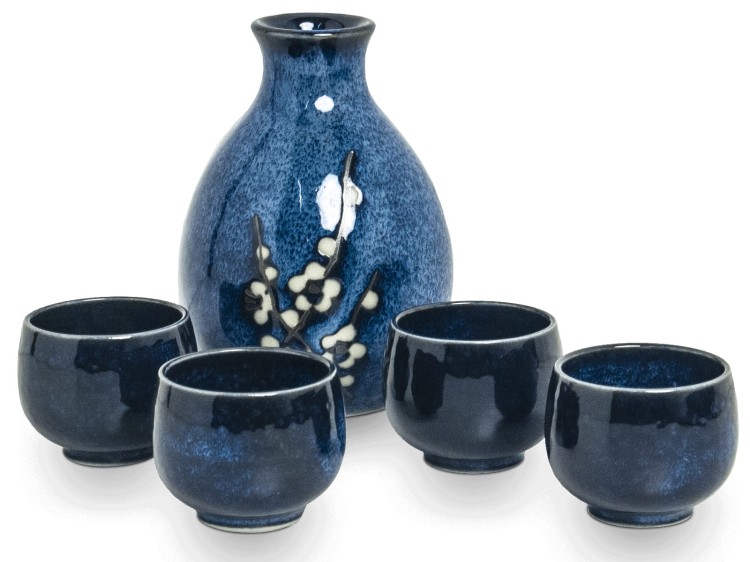 Niebieski Zestaw Komplet Do Podawania Japońskiego Sake Hana Blue 5 Element EDO JAPAN