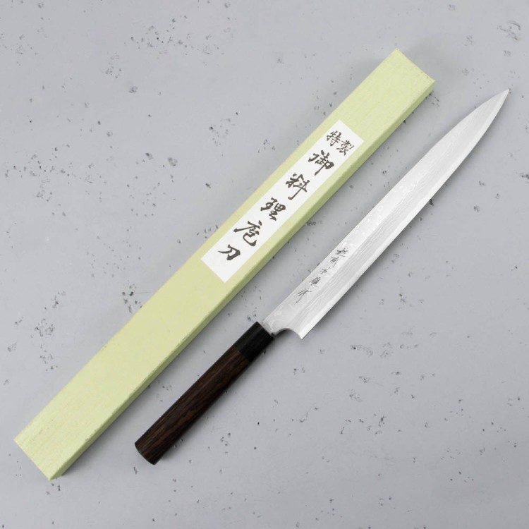 Hideo Kitaoka Shirogami Satin Damascus Japoński Nóż Yanagi Sashimi Do Sushi 30cm