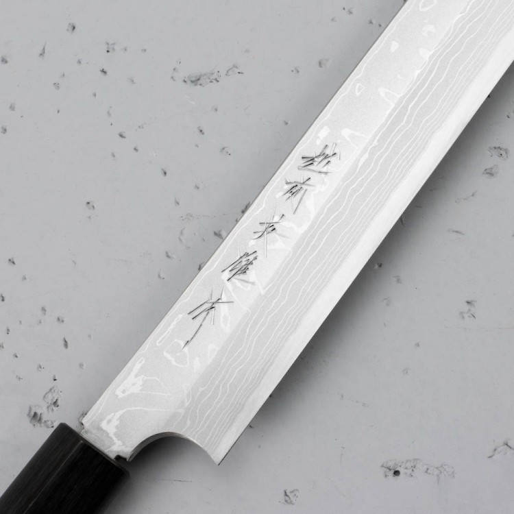 Hideo Kitaoka Shirogami Satin Damascus Japoński Nóż Yanagi Sashimi Do Sushi 30cm