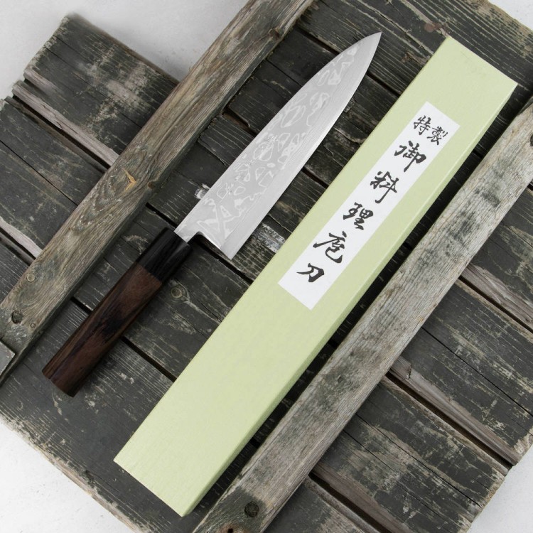 Hideo Kitaoka Shirogami Satin Damascus Japoński Ostry Nóż Miroshi Deba 21cm