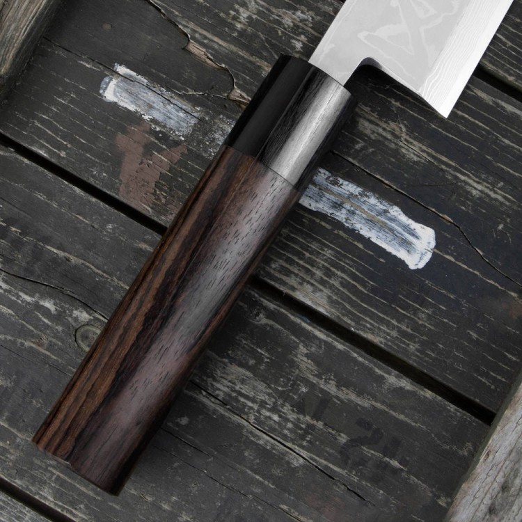 Hideo Kitaoka Shirogami Satin Damascus Japoński Ostry Nóż Miroshi Deba 21cm