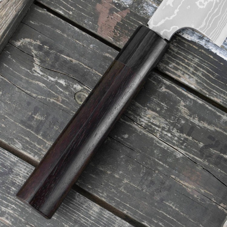 Hideo Kitaoka Shirogami Satin Damascus Nóż Funayuki 18cm