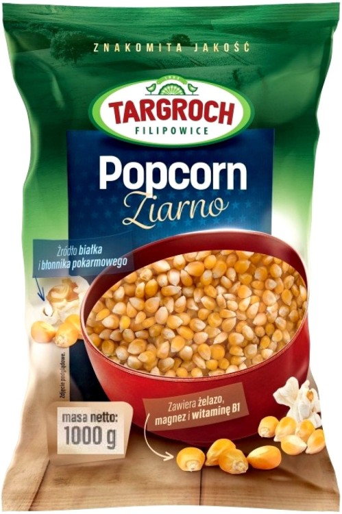 Ziarno Kukurydza Popcorn Do Prażenia Bez Soli 1kg =38 Litrów 1000g TARGROCH