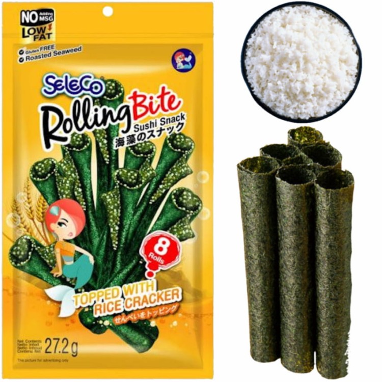 Tajskie Chrupiące Snacki z Glonów Wodorostów Nori z Ryżem Roll 27,2g SELECO