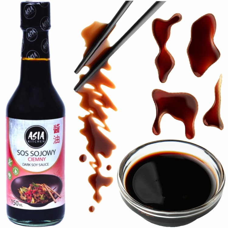 Chiński Sos Sojowy Ciemny Bezglutenowy Dark Soy Sauce 150ml ASIA KITCHEN