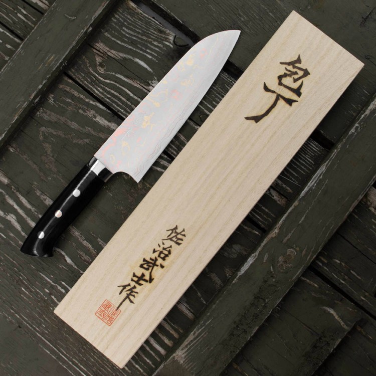 Takeshi Saji Blue Steel Ręcznie Kuty Japoński Nóż Kuchenny Santoku 18cm