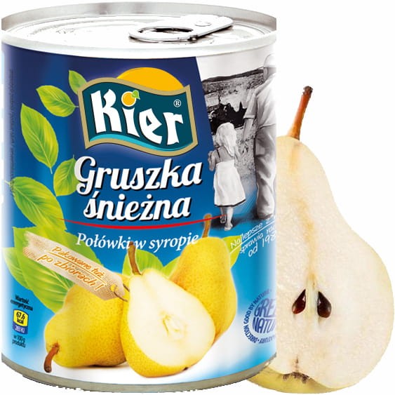 Polska Gruszka Śnieżna Połówki w Lekkim Syropie w Zalewie Puszka 820g KIER