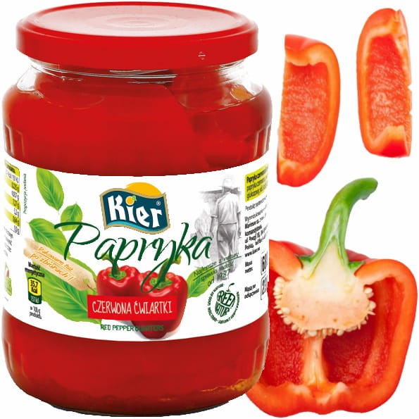 Papryka Konserwowa Pokrojona Ćwiartki Do Sałatki w Słoiku Zalewie 650g KIER