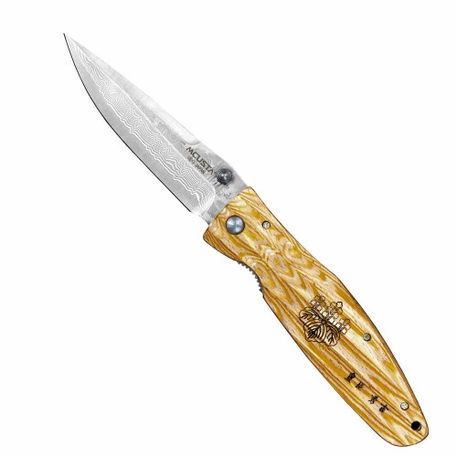 Mcusta Zanmai Sengoku Yellow Pakka Damascus Japoński Nóż Składany 8,6cm