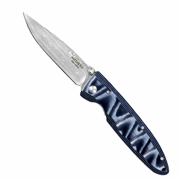 Mcusta Zanmai Classic Wave Blue Micarta Damascus Japoński Nóż Składany 8cm