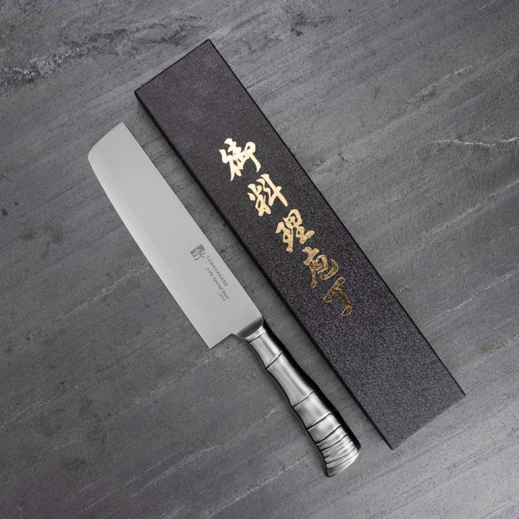 Tamahagane Bamboo VG-5 Japoński Ostry Nóż Tasak Nakiri Do Siekania 18cm