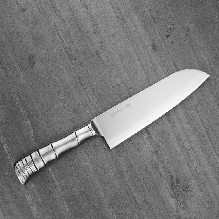 Tamahagane Bamboo VG-5 Japoński Nóż Kuchenny Santoku Do Warzyw 61HRC 17,5cm