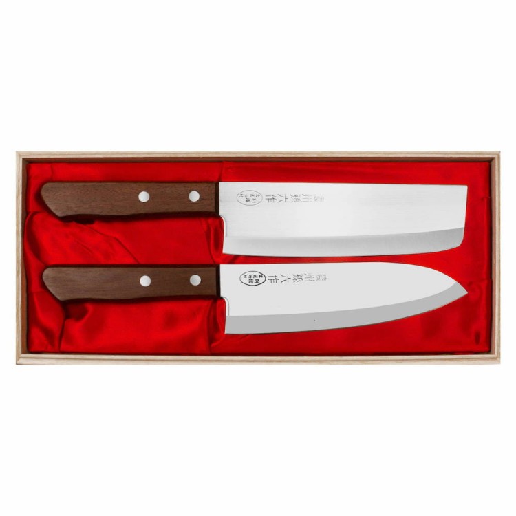 Satake Tomoko 420J2 Japoński Zestaw Nóż Santoku 17cm i Nakiri 16cm w Etui