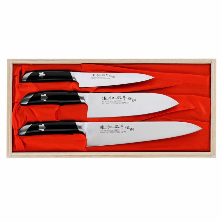 Satake Sakura Zestaw 3 Noży Szefa + Santoku + Uniwersalny Sakura Nóż Santoku 18 cm