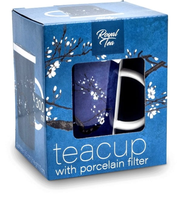 Kubek Do Herbaty z Ceramicznym Filtrem Motyw Wzór NIEBIESKI KWIAT MAGNOLII 300ml ROYAL TEA