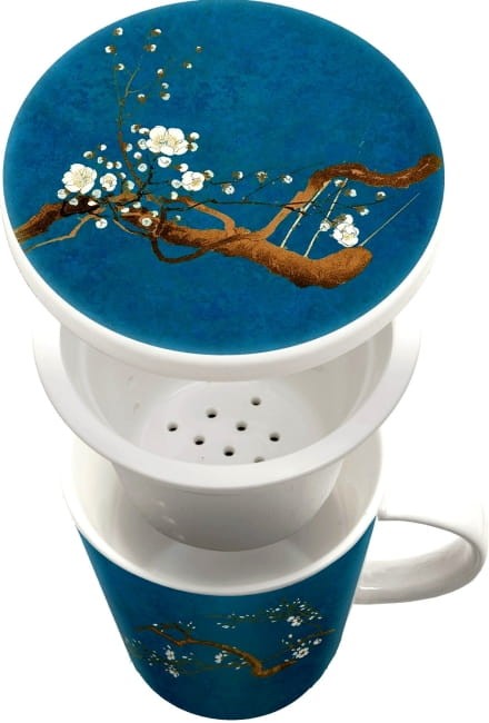 Kubek Do Herbaty z Ceramicznym Filtrem Motyw Wzór NIEBIESKI KWIAT MAGNOLII 300ml ROYAL TEA