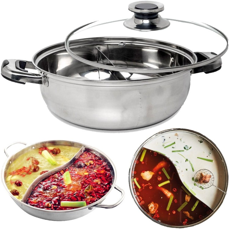 Chiński Garnek Fondue Dzielony Hot Pot Średnica 26cm Stal Nierdzewna REMO