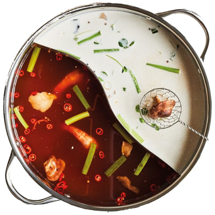 Chiński Garnek Fondue Dzielony Hot Pot Średnica 32cm Stal Nierdzewna REMO