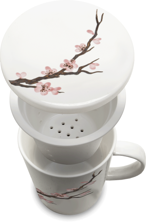 Biały Kubek Do Herbaty z Ceramicznym Filtrem SAKURA 300ml ROYAL TEA