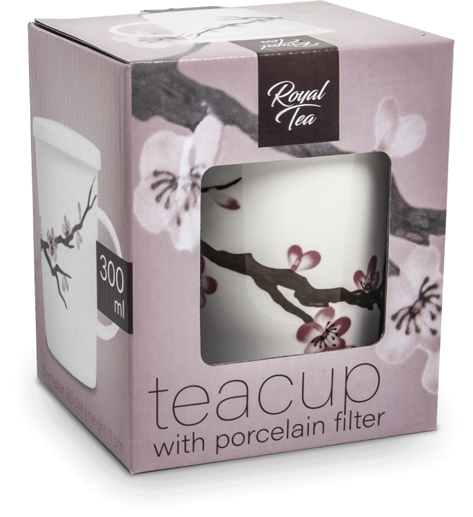 Biały Kubek Do Herbaty z Ceramicznym Filtrem SAKURA 300ml ROYAL TEA