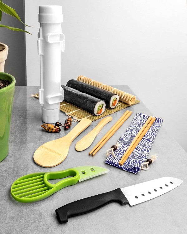 Zestaw Do Robienia Sushi DELUXE 14 Akcesoriów Mata Roller Nóż Na Prezent