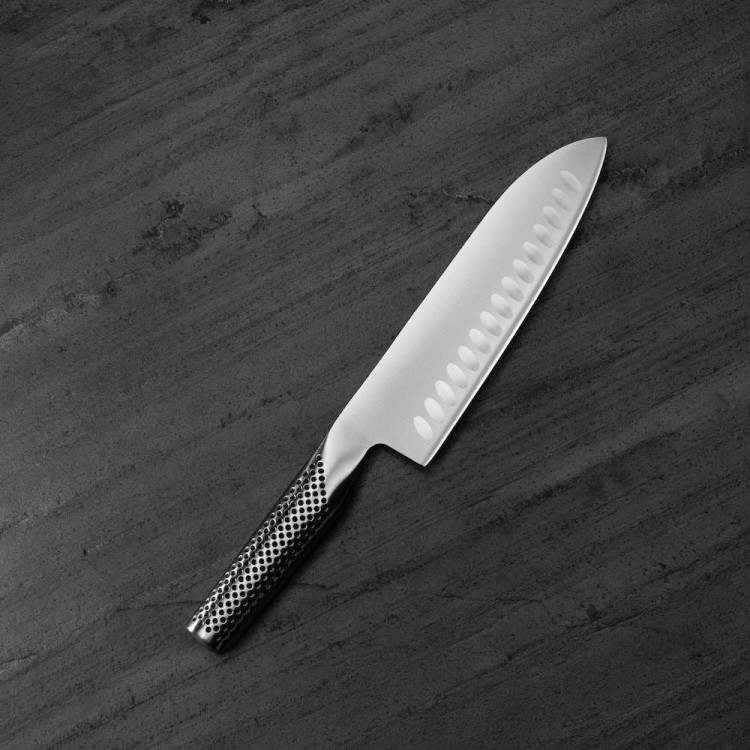 Global Japoński Nóż Kuchenny Santoku Żłobiony Do Warzyw 56-58 HRC 18cm G-80