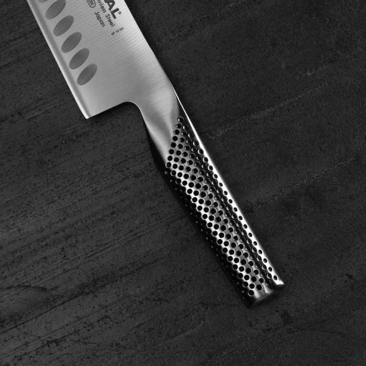 Global Japoński Nóż Kuchenny Santoku Żłobiony Do Warzyw 56-58 HRC 18cm G-80