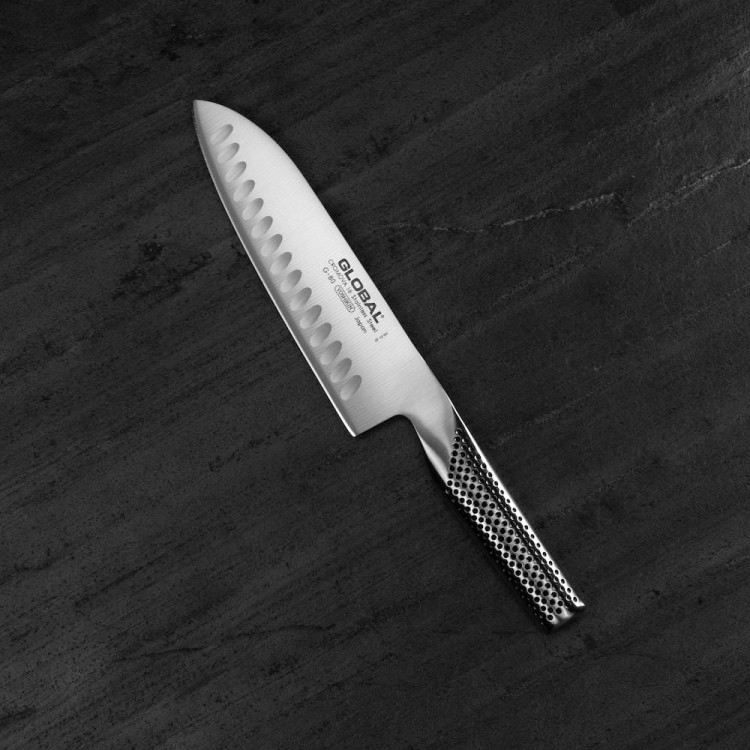 Global Japoński Nóż Kuchenny Santoku Żłobiony Do Warzyw 56-58 HRC 18cm G-80
