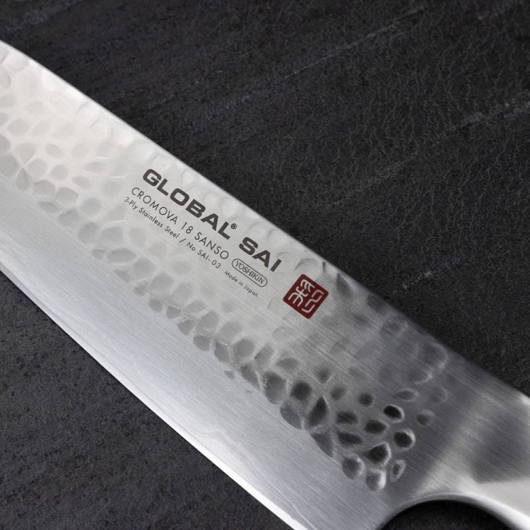 Global SAI Japoński Ostry Nóż Kuchenny Santoku Do Warzyw 56 HRC 19cm SAI-03