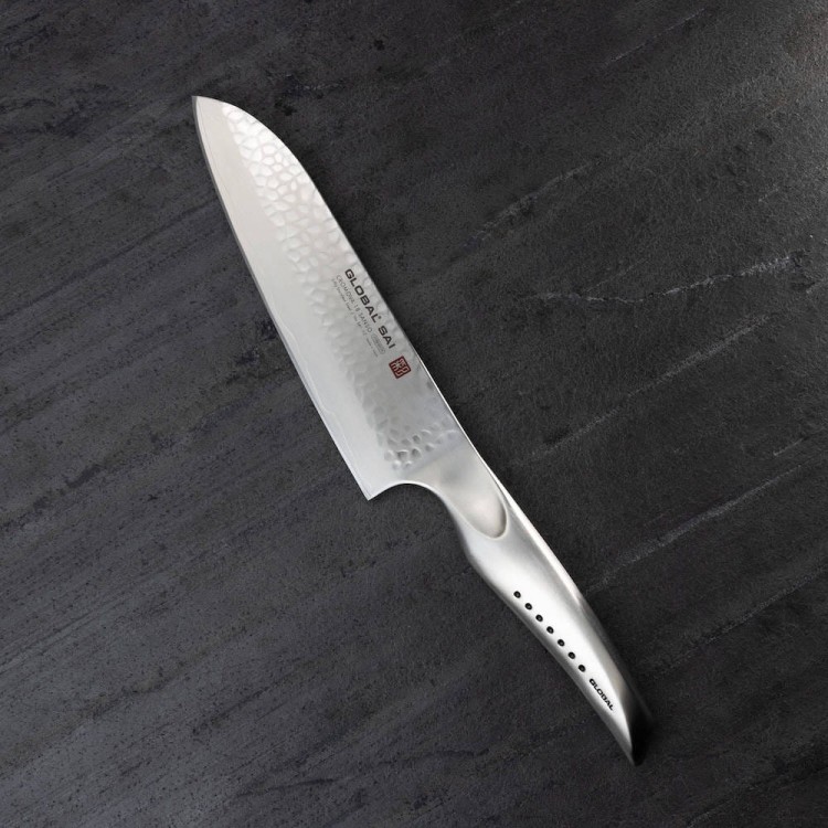 Global SAI Japoński Ostry Nóż Kuchenny Santoku Do Warzyw 56 HRC 19cm SAI-03