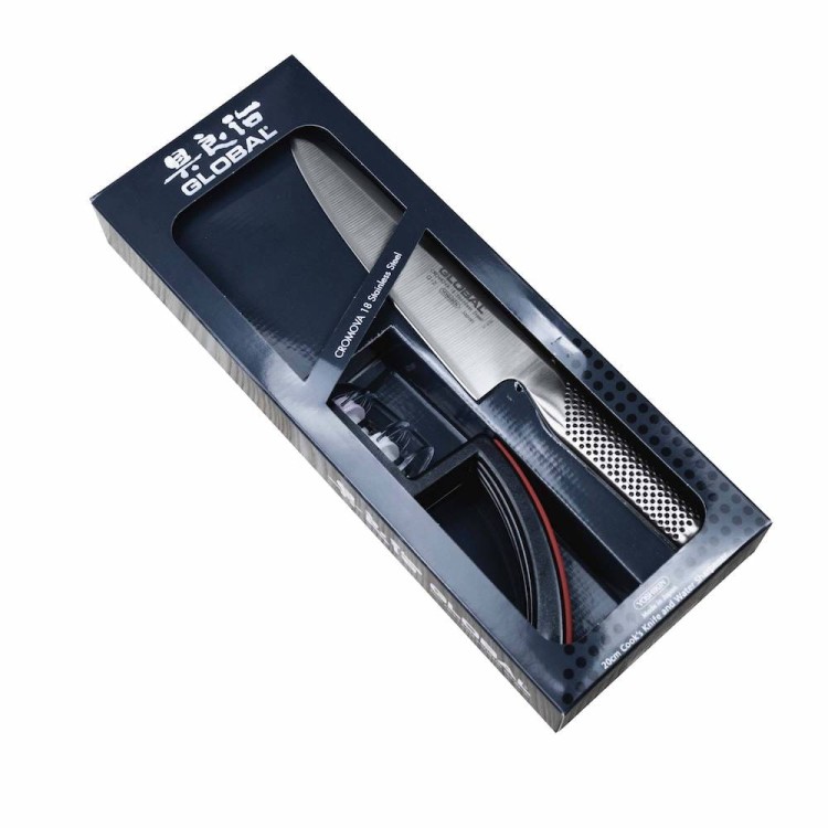 Global Japoński Zestaw Starter Nóż Szefa Kuchni G-2 i Ostrzałka Noży 220/BR