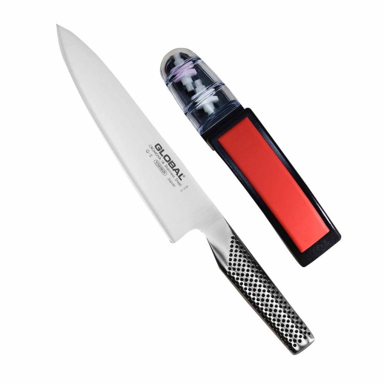Global Japoński Zestaw Starter Nóż Szefa Kuchni G-2 i Ostrzałka Noży 220/BR