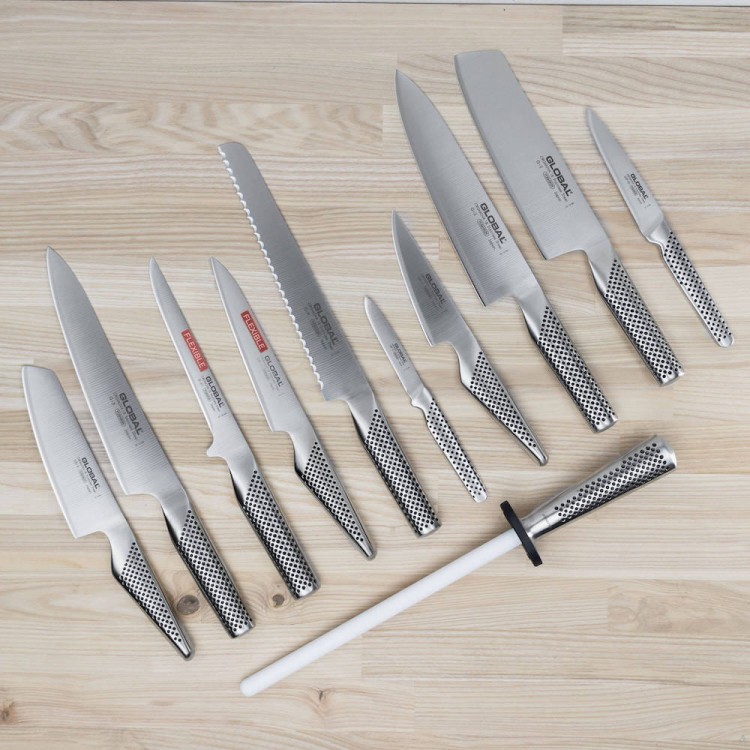 Global Zestaw Noży w Gładkim Bloku w Kropki 11 Częściowy