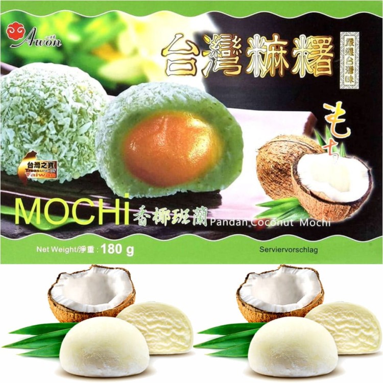 Ciasteczka Ciastka Ryżowe MOCHI Nadzienie Kokos i Pandan Coconut 180g AWON