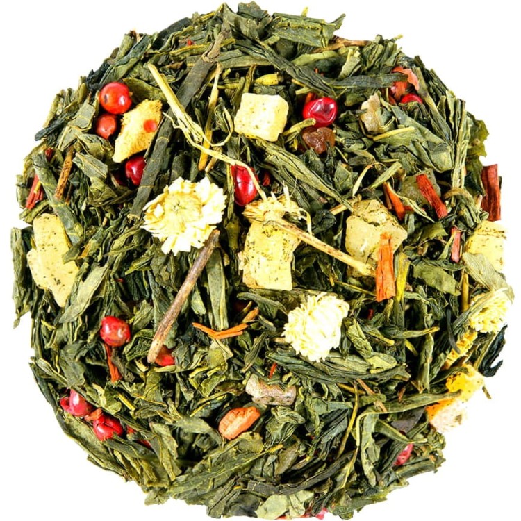 Herbata Zielona Liściasta Sencha Mały Budda Ananas Papaja Lukrecja Rumianek 50g SKWORCU