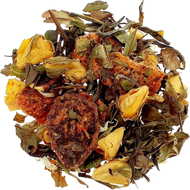 Herbata Biała Zielona Liściasta Nektar Bogów Róza Lawenda Nagietek Czek 50g SKWORCU