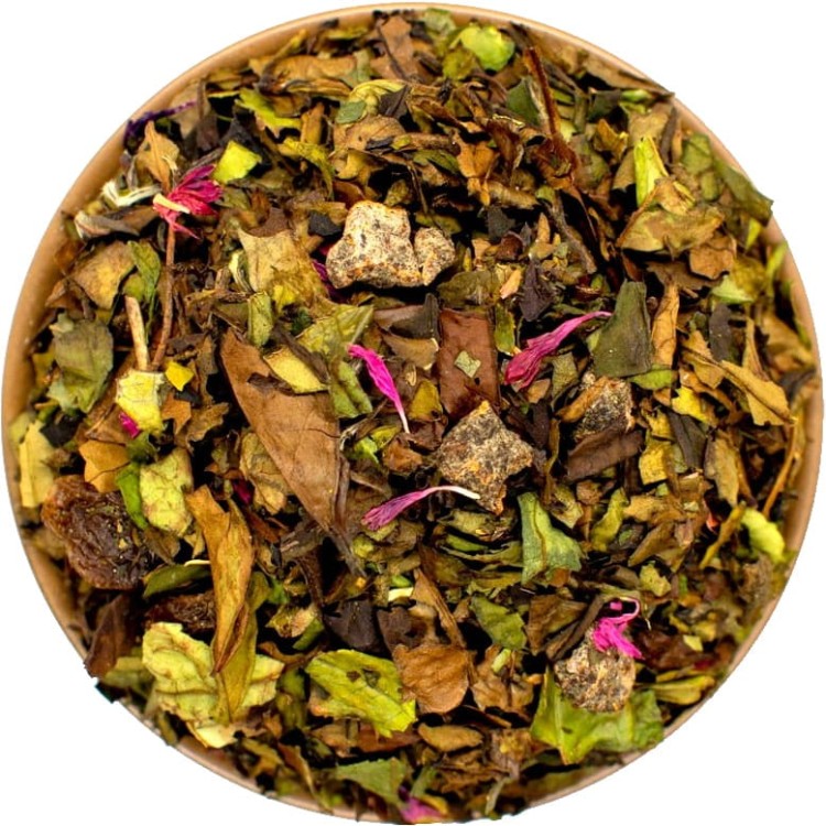 Herbata Biała Shou Mei Owocowa Liście Brzoskwinia Nektarynka Rodzynki 50g SKWORCU