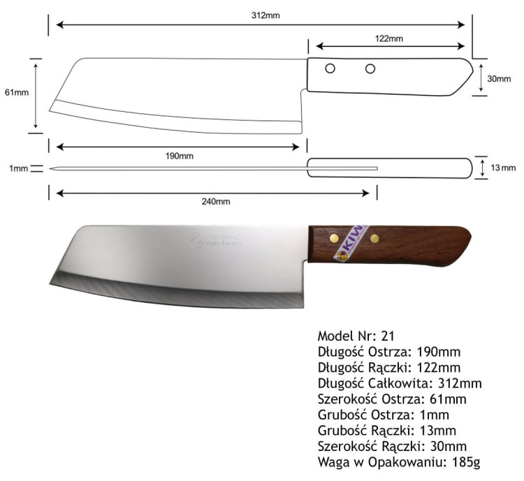 Ostry Szeroki Nóż Tasak Do Siekania Uniwersalny Szefa Kuchni 19cm KIWI